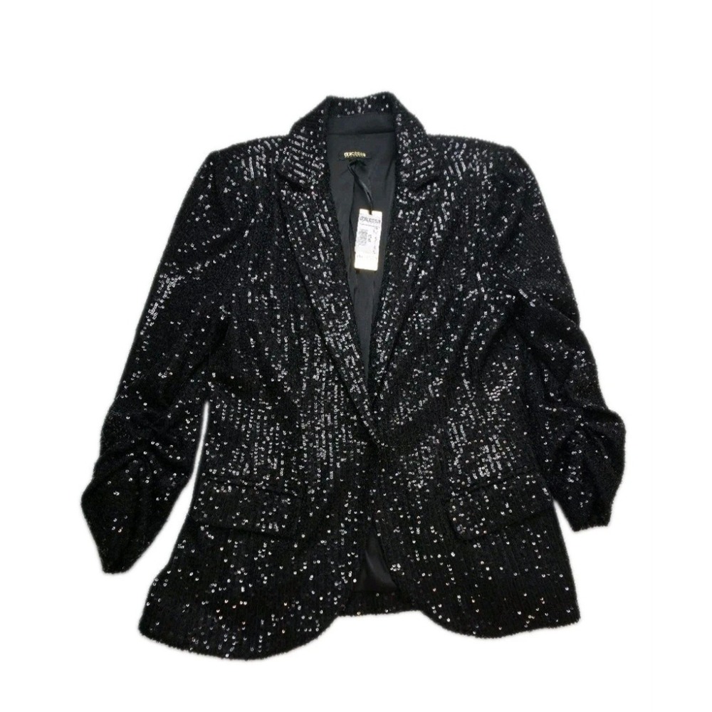 Dolcessa Swimwear Sequin Blazer Jacket Womens M Black NWT $295 One Button - Picture 2 of 10
